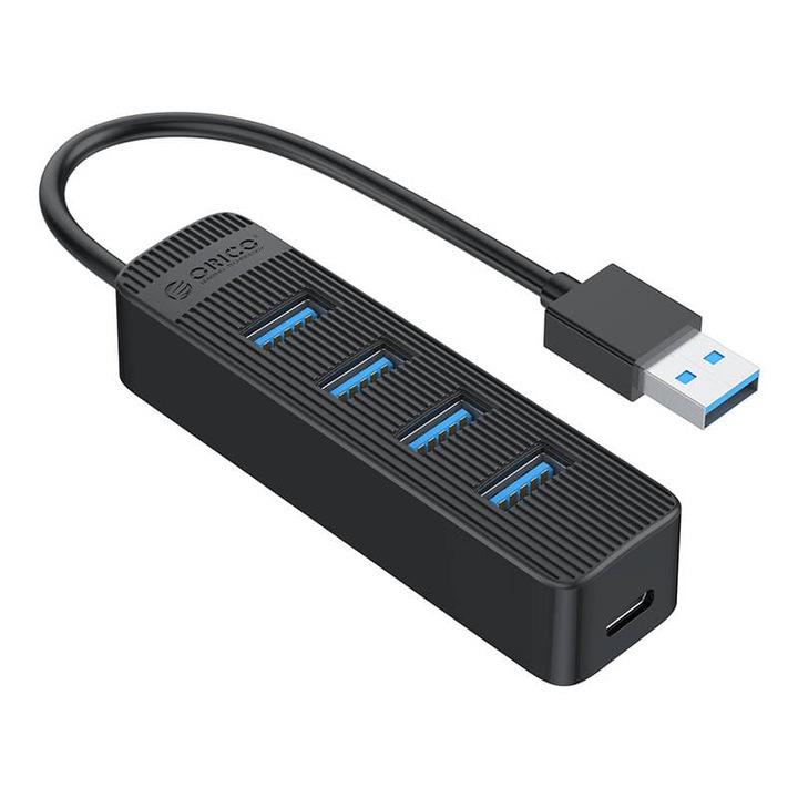 ХЪБ адаптер 4-в-1 Orico TWU3-4A-BK-EP-IP, USB - 4x USB 3.0, черен