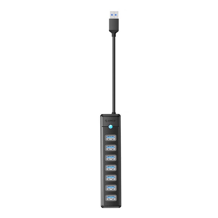 Orico PW7U USB хъб, ABS, 7x USB 3.0, 5 Gbps, черен, 140.7x30.6x18.7mm