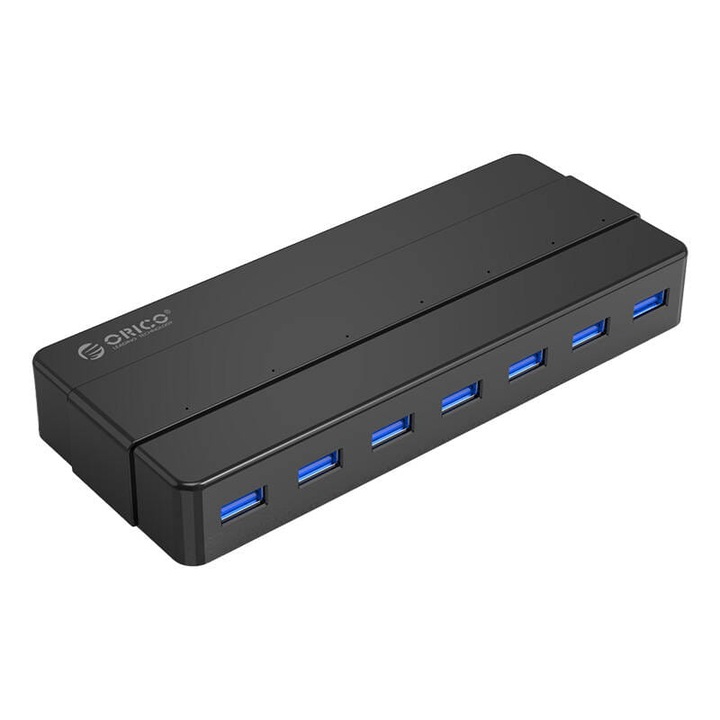 USB хъб, Orico, 7 USB порта, 12V, 174x72x26.5 mm, черен