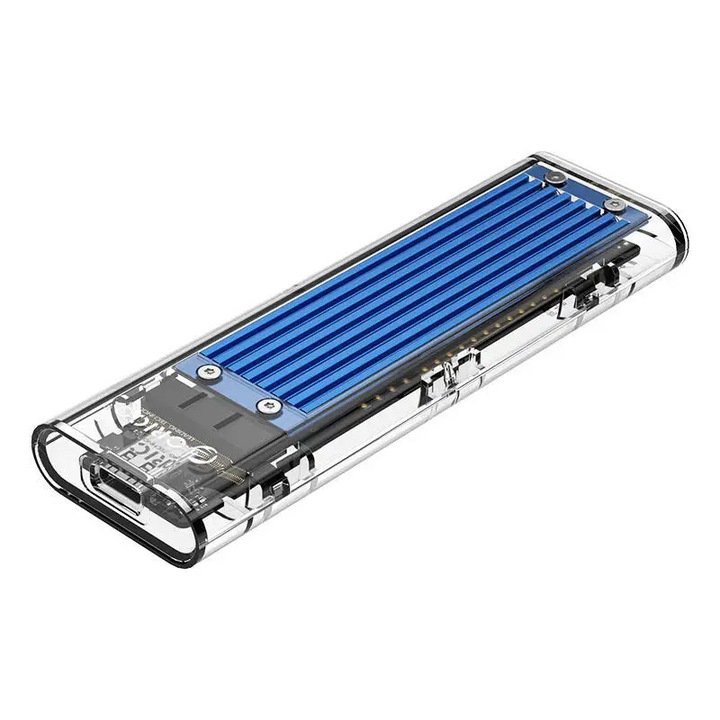 Carcasa SSD M.2, Orico, NVME, USB-C 3.1 Gen.2, 10 Gbps, 108 x 34 x 11.5 mm, albastru/transparent