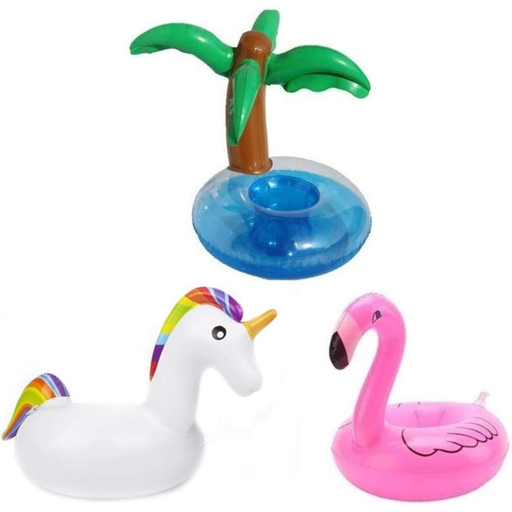 Аксесоари за басейн, AMRINUGL, комплект надуваеми поставки за напитки с форма на фламинго, безопасни и издръжливи, многоцветни