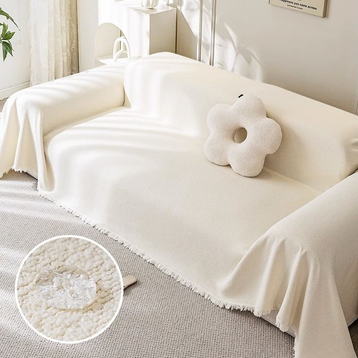 Patura pentru canapea, design frantuzesc, protectie completa, alb