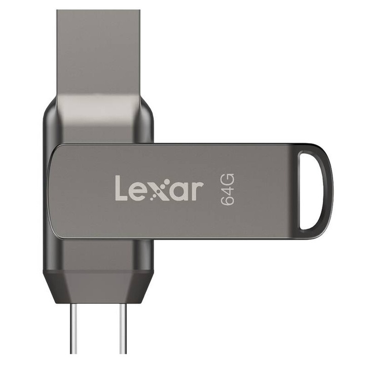 USB memória, Lexar, JumpDrive Dual Drive D400, 64 GB, USB 3.1, szürke