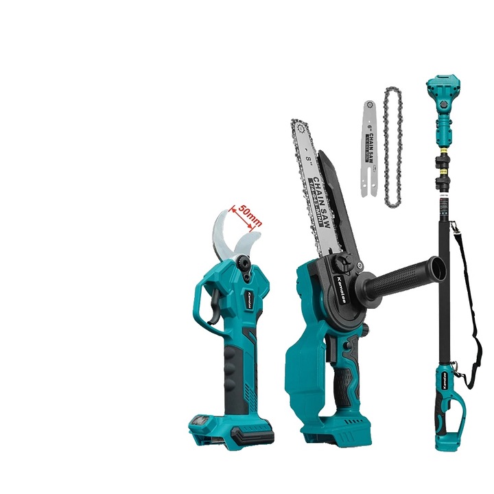 Elektromos olló és láncfűrész készlet 6 hüvelykes és 8 hüvelykes, 5 m-es kihúzható rúd, karton csomagolás