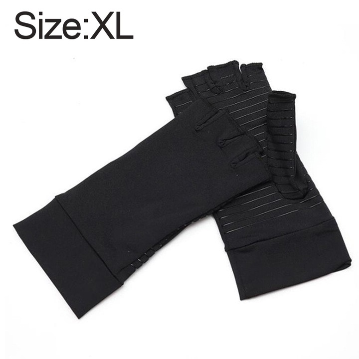 Manusi de compresie pentru artrita QttvbTna, fibra de cupru si spandex, fara degete, negru, 16.5x15cm