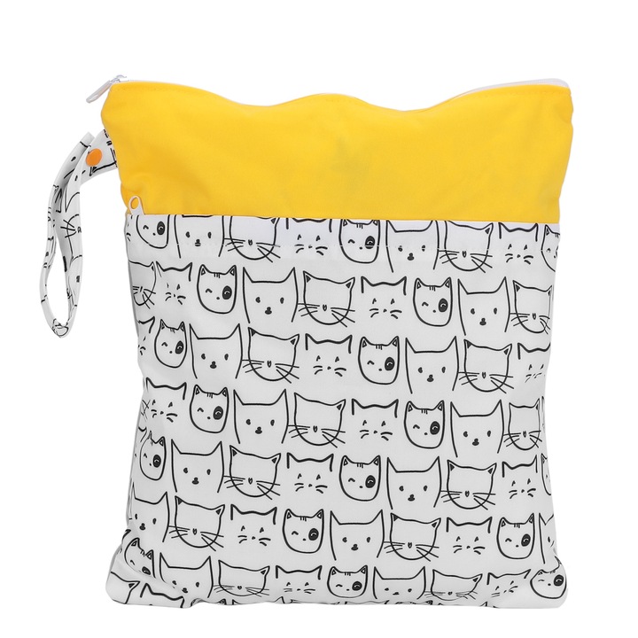 Pelenkázótáska dupla cipzárral, sárga/fehér, 30x40cm