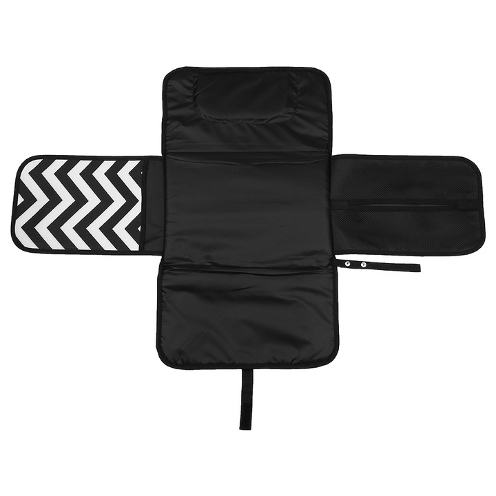 Подложка за повиване на пелени, преносима, сгъваема конструкция, водоустойчива, черно/бяла, компактен размер