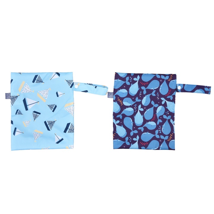 Vízálló újrafelhasználható pelenkázótáska két cipzáras rekesszel, kék