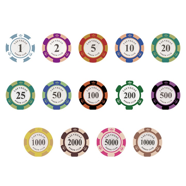 20 darabos játékzseton készlet, 14 érték, longziming, 40 mm, többszínű