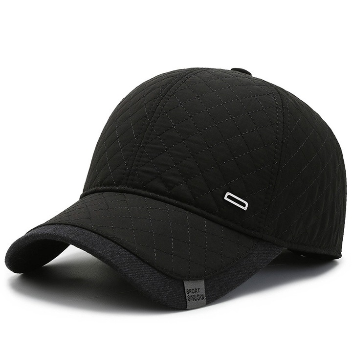 Férfi téli sapka, Enforose, baseball design, fülvédelem, bélelt, fekete színű