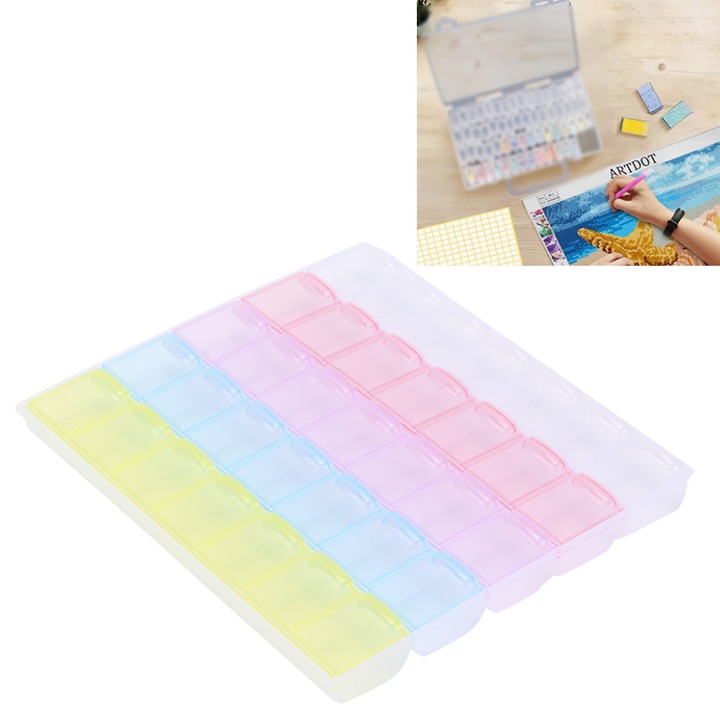 Multiszínű tárolódoboz, könnyen használható, 35 rácsos Stoke Tool tablettákhoz, gyöngyökhöz, fülbevalókhoz, gyűrűkhöz