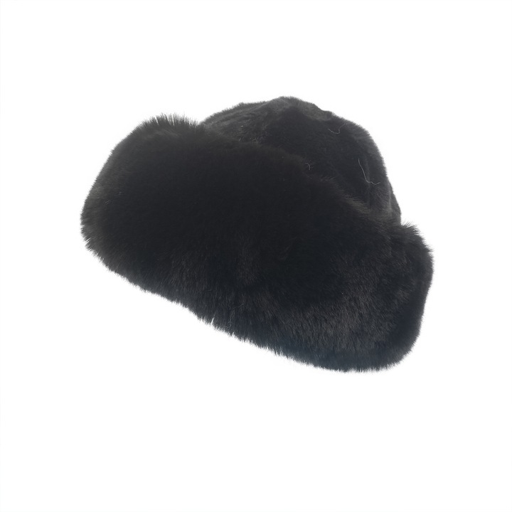Caciula unisex Jormftte, stil mongolez, material poliester, aspect blana de vulpe, neagra, calduroasa