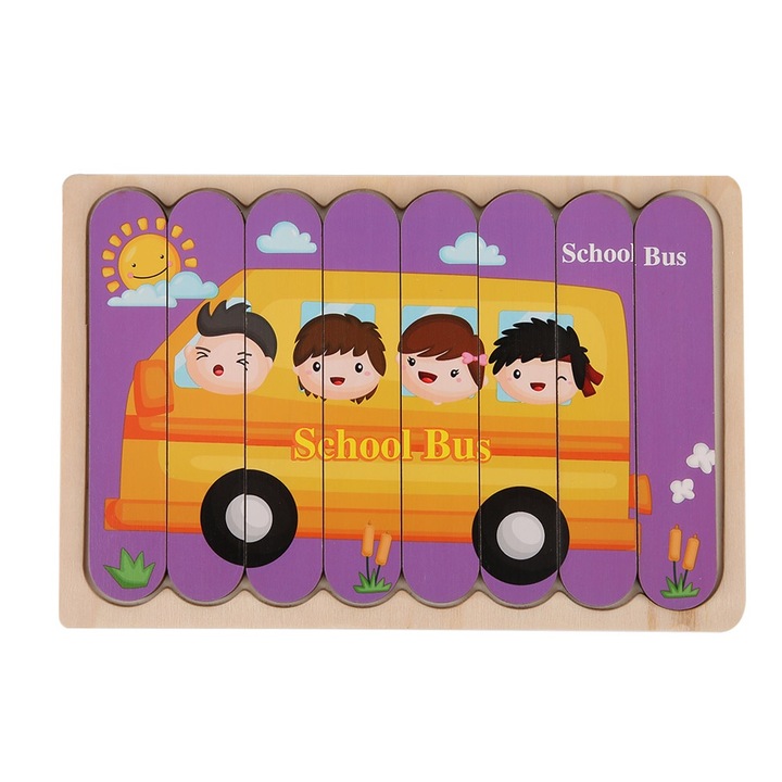 Образователен дървен пъзел, longziming, двустранен, форма на ленти, 4 части, многоцветен.