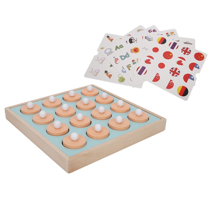 Joc de memorie Jormftte, set 1 tabla de joc, 16 capace, 6 carti reversibile, pentru copii 3+