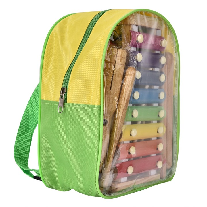 19 darabos fa hangszerkészlet, Jormftte, oktató jellegű, színes, biztonságos