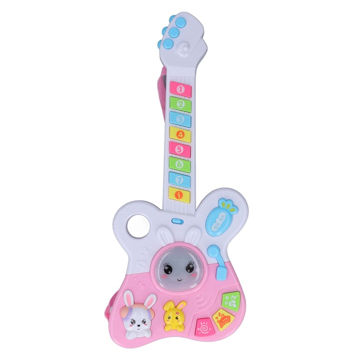 Többfunkciós elektromos gyerek gitár, Jormftte, nyuszi design, tiszta hangzás, 8 dallam, játék hangszer