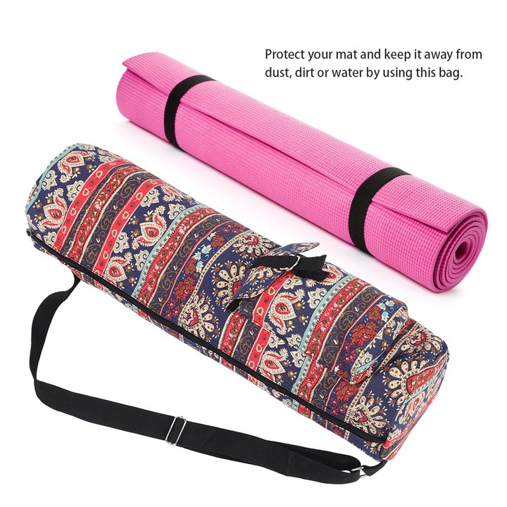 Jógatáska, longziming, vászon anyagból, 68x18cm, több zsebbel, állítható