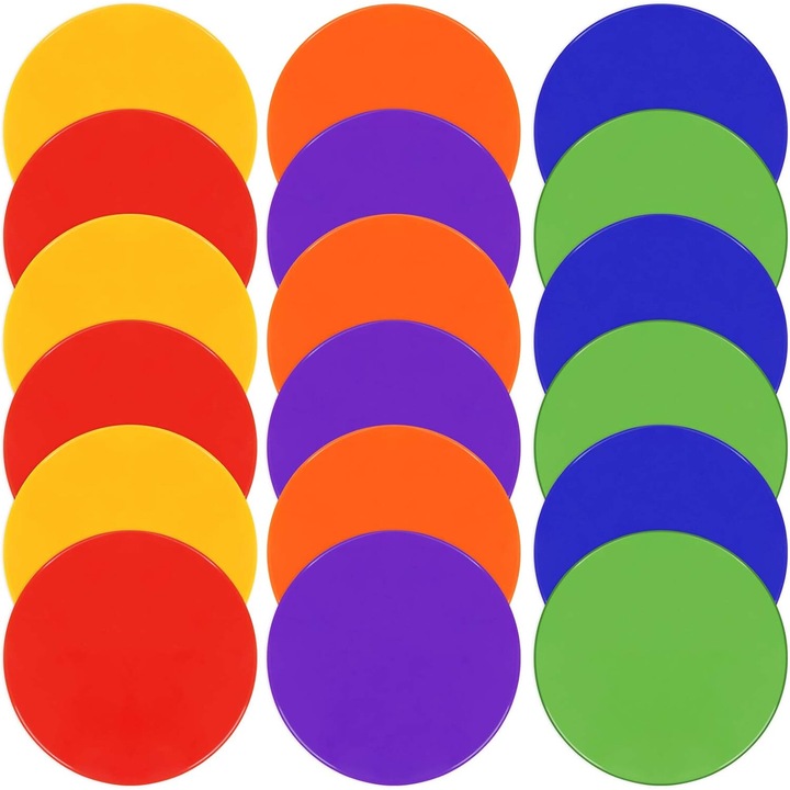 Маркери за детски футбол, устойчиви на разкъсване плоски гумени конуси 9 инча 12 бр. Неплъзгащи се точки за ловкост Ярки и живи цветове за тренировка по ловкост Физическо възпитание, дейности в класната стая (18 бр.)