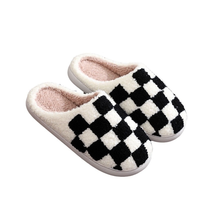 Карирани памучни чехли, Jormftte, бяло/черно, 38-39 EU