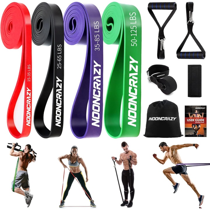 Комплект ластични ленти Enforose, 4 нива на съпротивление, дунапренови дръжки, анкер за врата, многоцветен