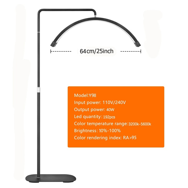 Подова лампа с LED Arch, регулируема височина, разнообразна цветова температура, черна, 101x171см