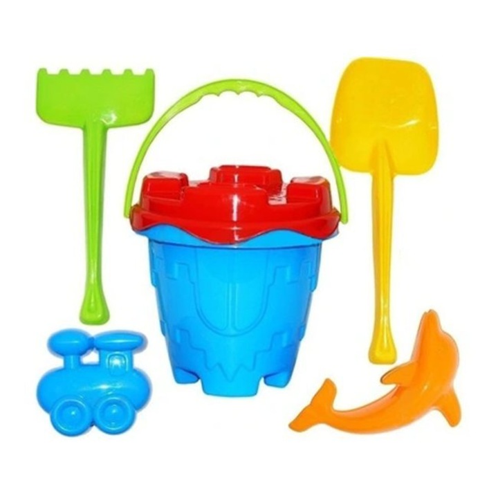 TEOS homokozó készlet, 5 darabos, többszínű, vár alakú vödörrel