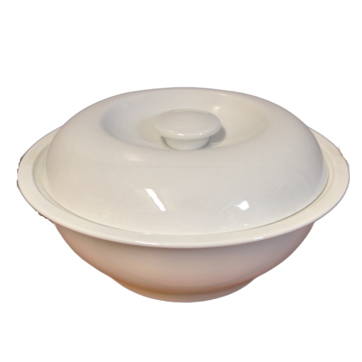 Tál fedővel, 7&7, porcelán, fehér