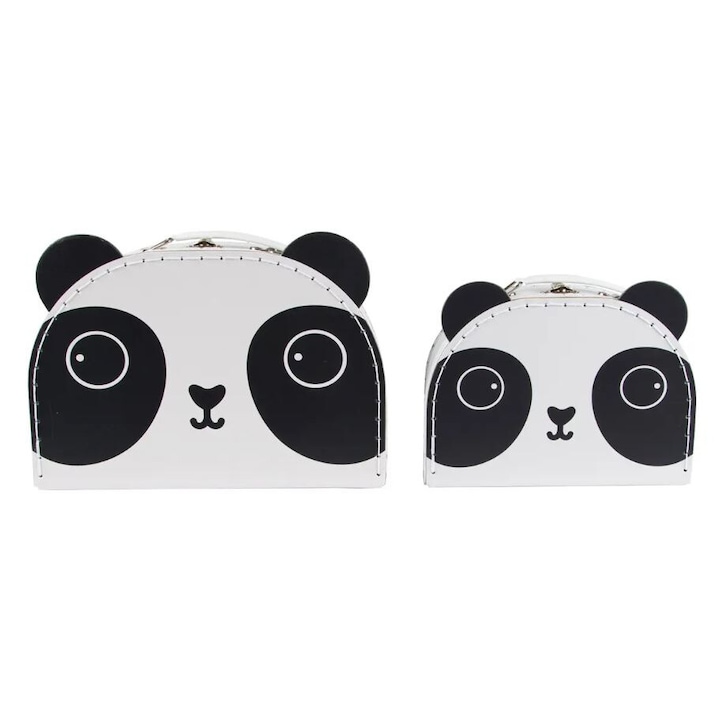 Set cutii depozitare Sass & Belle Aiko Panda, alb, piele ecologica, cu capac, 2 bucati