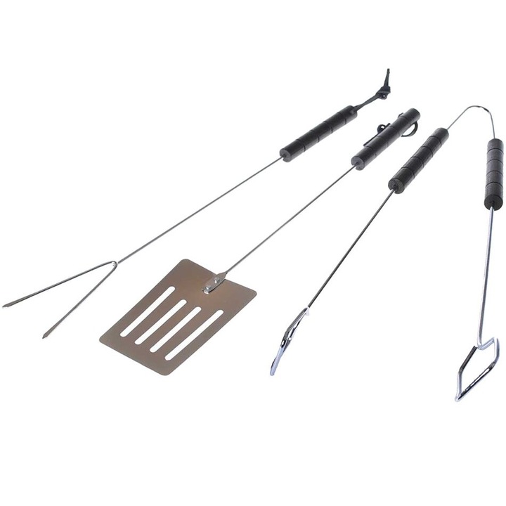 Set 3 ustensile gratar Tragar, inox, maner din lemn, 38x37.5x36.5cm