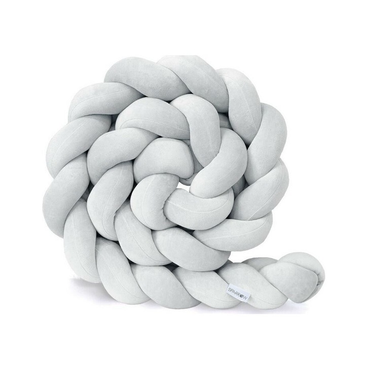 Aparatori laterale pentru patut, Sparrow, gri, 200cm, set cu panglici