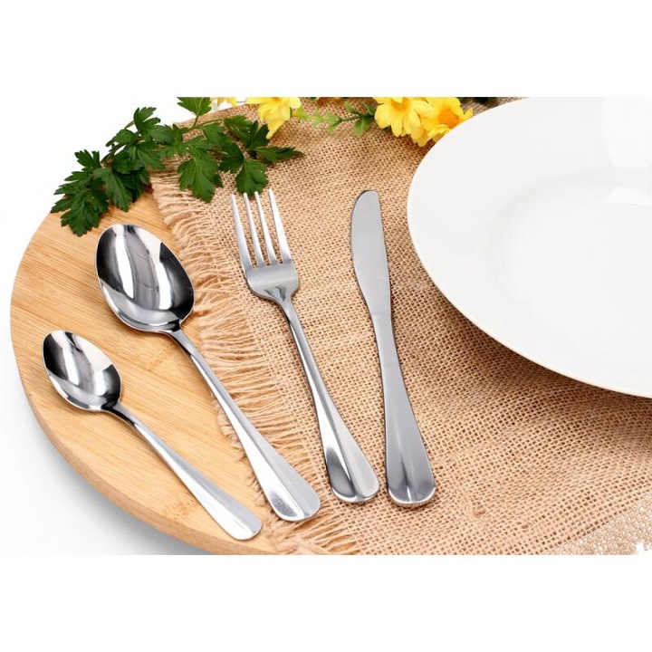Комплект прибори за хранене от 24 части, Chomik, неръждаема стомана, 6 лъжици, 6 вилици, 6 чаени лъжички, 6 ножа