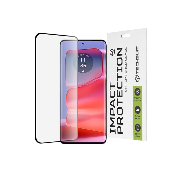 Üvegfólia Motorola Edge 50 Pro készülékhez - Techsuit 111D teljes borítás / teljes ragasztós üveg / 3D ívelt képernyő fekete