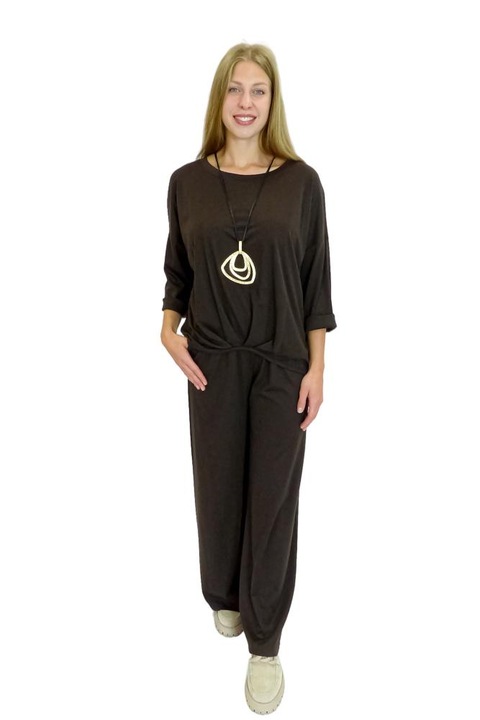 Costum dama, Viscoza/Nylon, 2 piese, Maro, One Size INTL