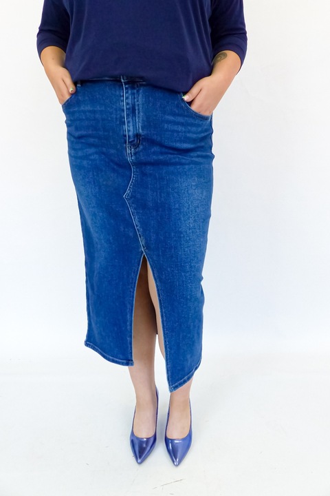 Fusta dama cu fanta, Poliester, Albastru