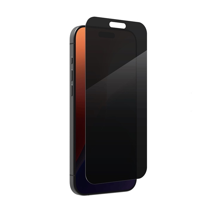 Folie Privacy 5X Strong pentru iPhone 16 Pro Max, Sticla aluminata, Full Glue, Claritate Ultra HD, Adeziv de top, Strat oleofob, Instalare instant, fara bule, Neagra