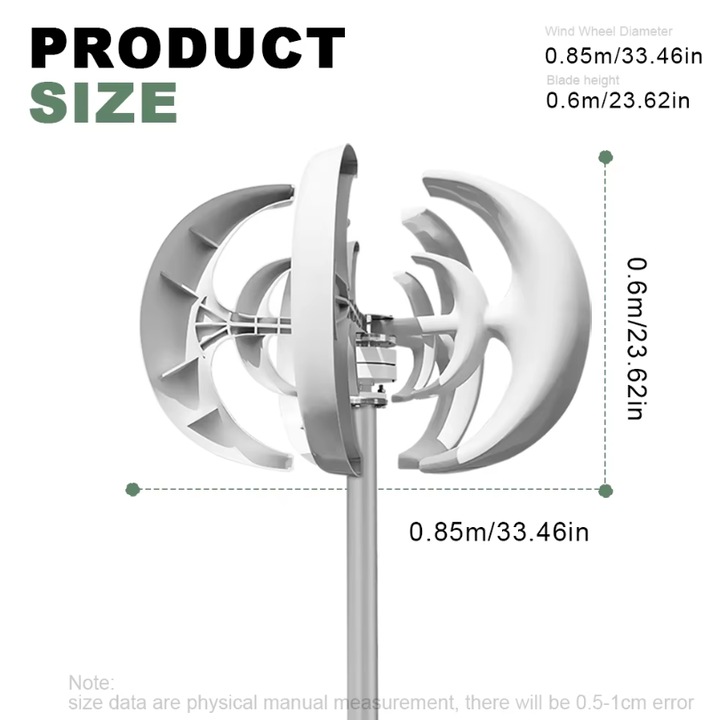Turbina eoliana cu ax vertical, putere de iesire 3000W, sistem de incarcare MPPT, cu control liber, 3000W, 24V