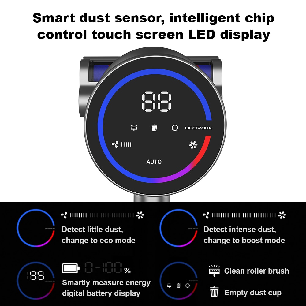 Aspirator Vertical Inteligent Liectroux i10(D6813), ecran LED, autonomie 45 de minute, capacitate 1.1L, 1130x240x220mm, Gri