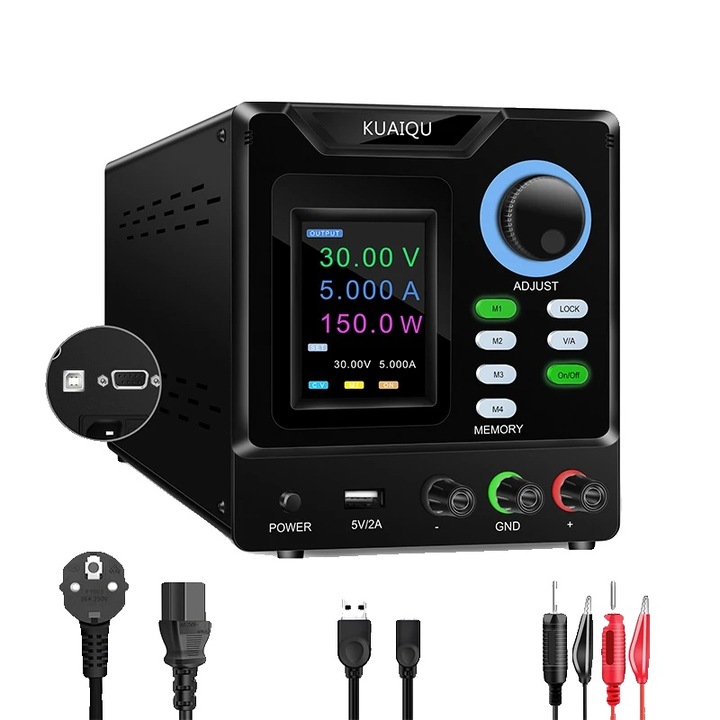 Sursa de alimentare DC programabila, 30V 10A, interfata prietenoasa, protectie multipla, 220V
