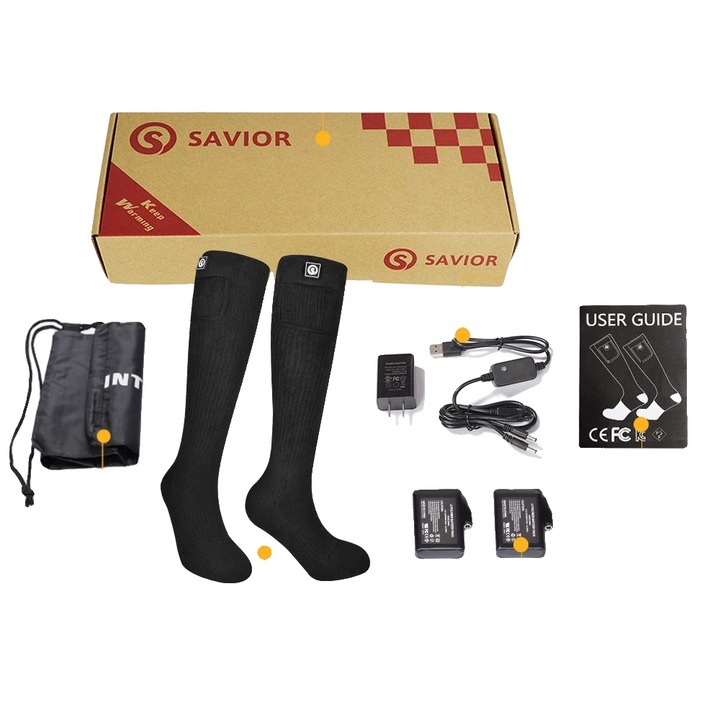 Sosete incalzite, set cu baterii reincarcabile, 3 setari de temperatura, unisex, multicolor, L