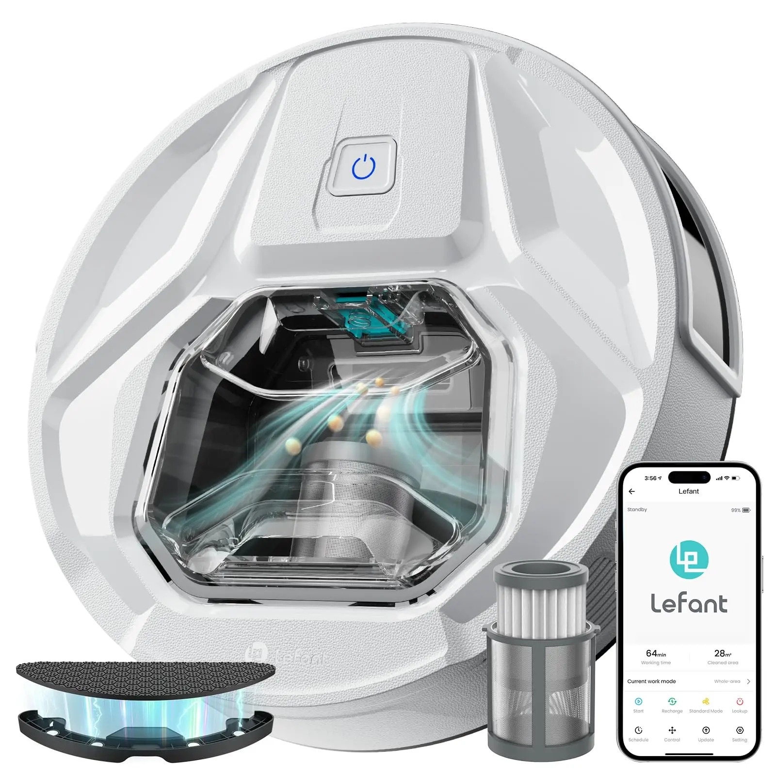 Aspirator robot cu mop, M320, putere de aspiratie 6000Pa, design compact, alb