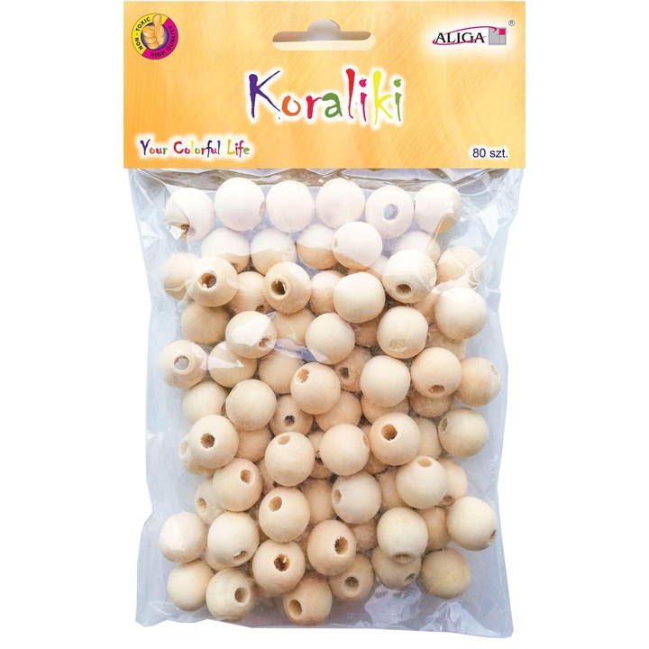Set 80 margele din lemn Aliga, 14 mm