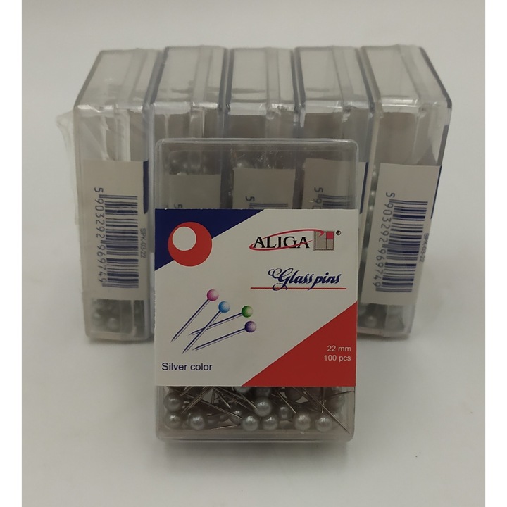 Комплект от 6 кутии за игли Aliga, 22 мм, сребрист връх, 600 бр