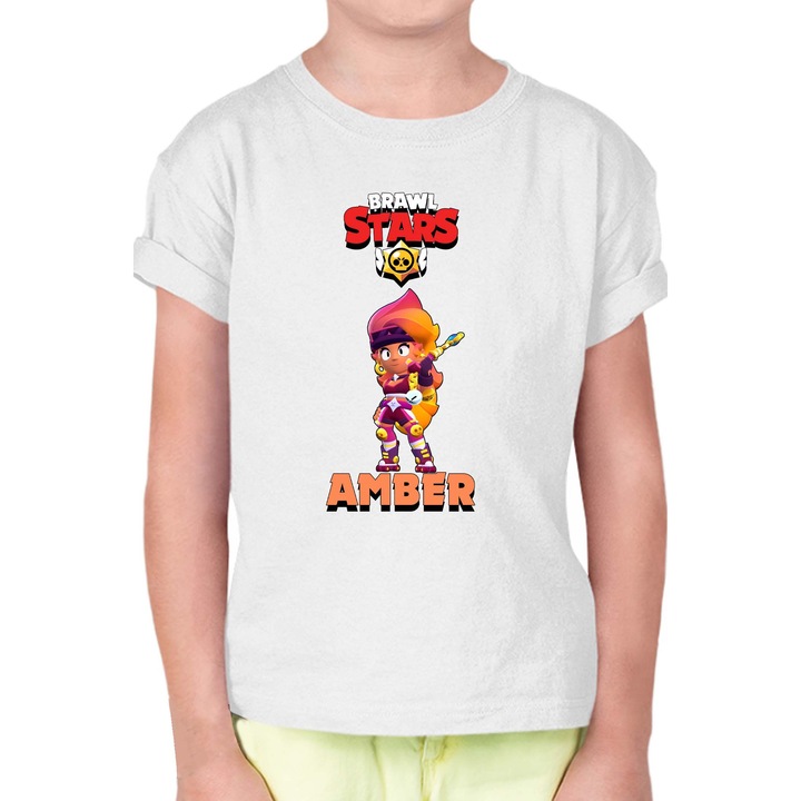 Gyerek rövid ujjú póló Brawl Stars Battle Royale Legendary Brawler Battle Arena OPT Amber Bouble Trouble, Fehér