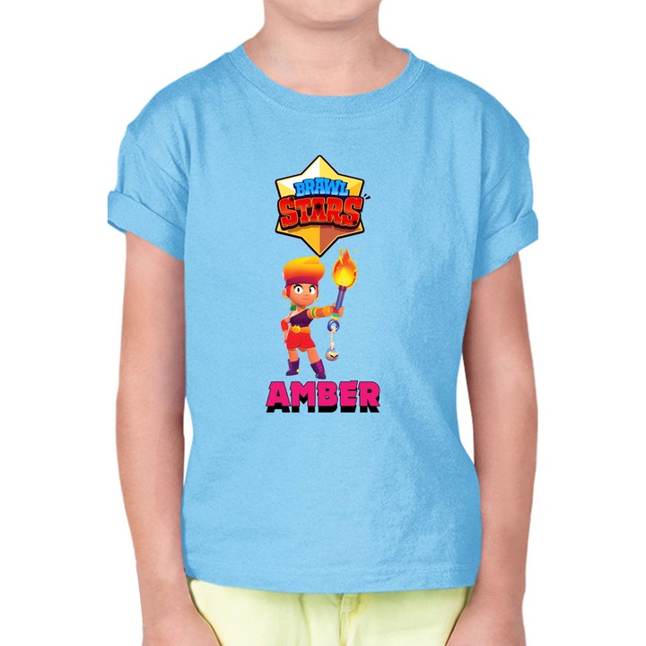 Tricou cu maneca scurta pentru copii Brawl Stars Battle Royale Legendary Brawler Battle Arena OPT Amber, Albastru deschis