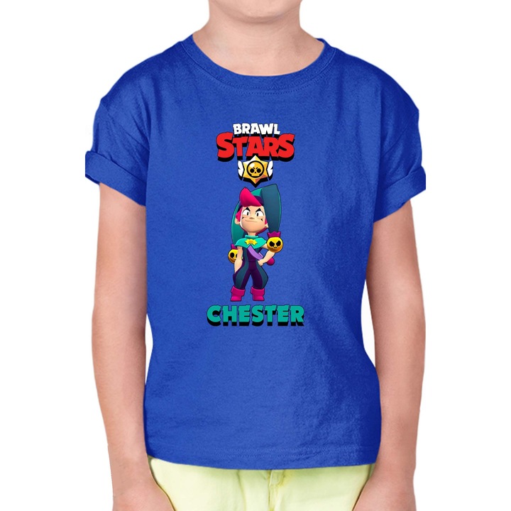 Gyerek rövid ujjú póló Brawl Stars Battle Royale Legendary Brawler Battle Arena OPT Chester Skin 1, Királykék