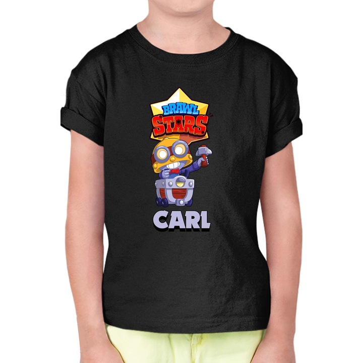 Gyerek rövid ujjú póló Brawl Stars Battle Royale Legendary Brawler Battle Arena OPT Carl, Fekete