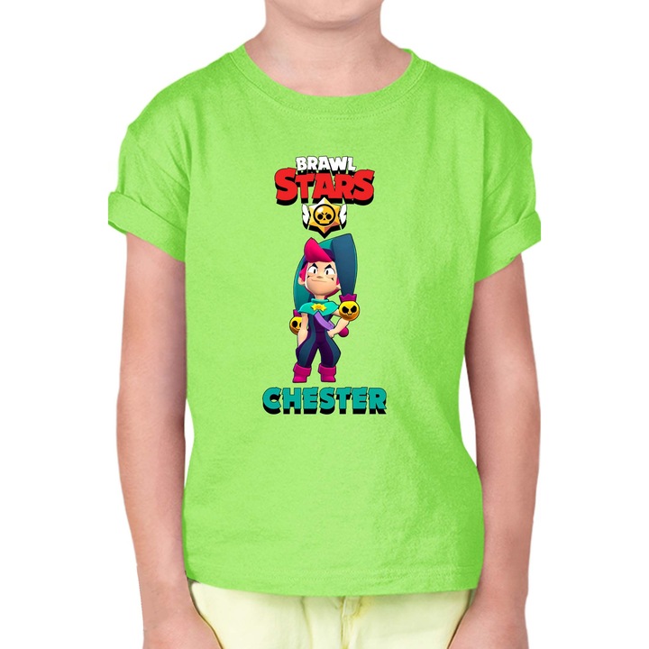 Gyerek rövid ujjú póló Brawl Stars Battle Royale Legendary Brawler Battle Arena OPT Chester Skin 1, Mentazöld