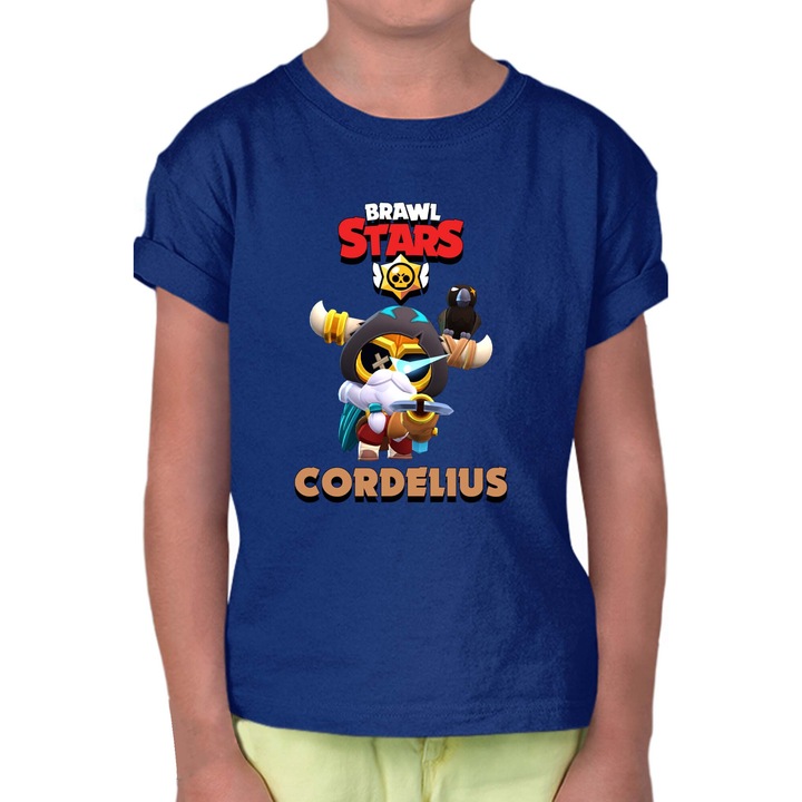 Tricou cu maneca scurta pentru copii Brawl Stars Battle Royale Legendary Brawler Battle Arena OPT Cordelius Odin, Albastru marin