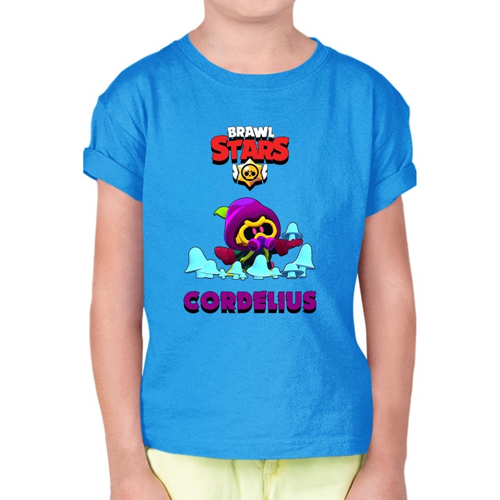 Tricou cu maneca scurta pentru copii Brawl Stars Battle Royale Legendary Brawler Battle Arena OPT Cordelius Skin 1, Albastru azur