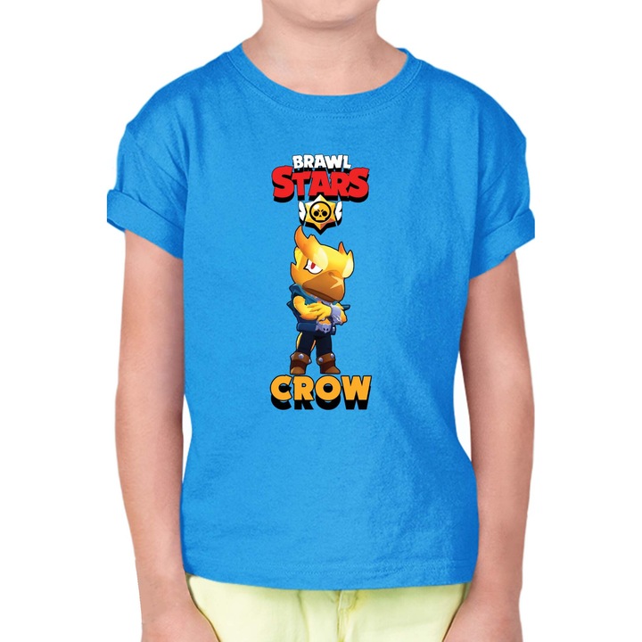 Tricou cu maneca scurta pentru copii Brawl Stars Battle Royale Legendary Brawler Battle Arena OPT Crow Skin 6, Albastru azur